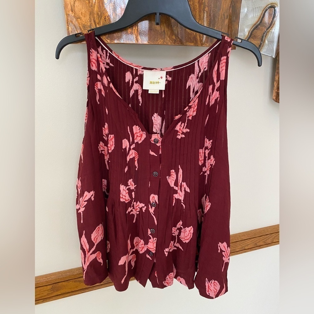Anthropologie Maeve Soana Swing Tank Burgundy & Pink Flowy Boho Style Size 12 - Picture 2 of 6